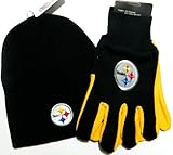 Pittsburgh Steelers NFL Licensed Black Knit Beanie and Utility Glove Set Hat Gift