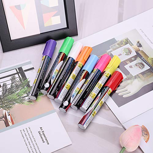 8-Pack Dry Erase Markers Erasable Markers Chalk Marker Pen 6mm Reversible Bullet & Chisel Tip Fluorescent Highlighters Markers for Menu Board Bistro Board AD Drawing POP Art Glass Window Blackboard - Thumbnail 5
