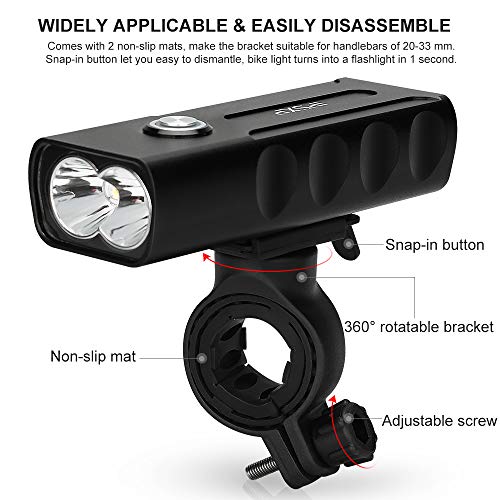 IPSXP Bicycle Headlight, USB Rechargeable 1000 Lumen LED Bike Front Light High Bright 6 Hours Mountain Road Cycling Safety Commuter Flashlight with 3 Modes, IPX5 Waterproof Bike Light - Thumbnail 4