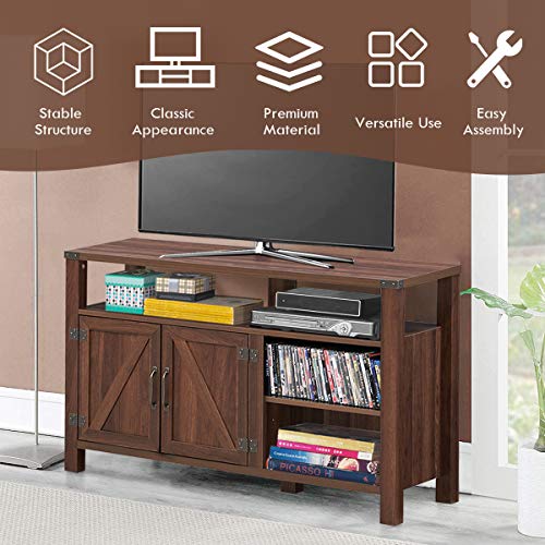 Tangkula-Farmhouse-Wooden-TV-Stand-for-TVs-up-to-55-Inches-Flat-Screen-TV-Console-Table-Cabinet-wBarn-Door-Adjustable-Shelves-Universal-Entertainment-Center-for-Living-Room-Bedroom-Walnut