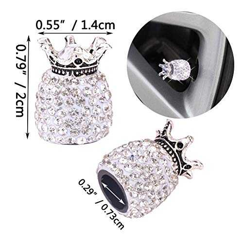 Valve Stem Caps, 4 Pack Handmade Crystal Rhinestone Universal Car Tire Valve Caps Chrome,Attractive Dustproof Bling Car Accessories - White Diamond Crown - Thumbnail 5