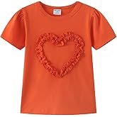 Noomelfish Girls Ruffle Heart T-Shirts Cute Short Sleeve Tee Tops (3-12 Years)