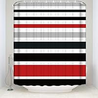 DaringOne Fabric Stall Shower Curtain 36 x 72 Inch for Bathroom Set,Irregular Red Black White Grey Stripes Free Waterproof Fabric Polyester Shower Curtain