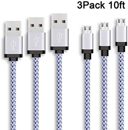 Goodsail Micro USB Cable, 3Pack 10FT Nylon Braided High Charging Speed USB 2.0 A Male to Micro USB Cord For Samsung, HTC, Motorola, Blackberry, Tablets and Other Android Smartphones White