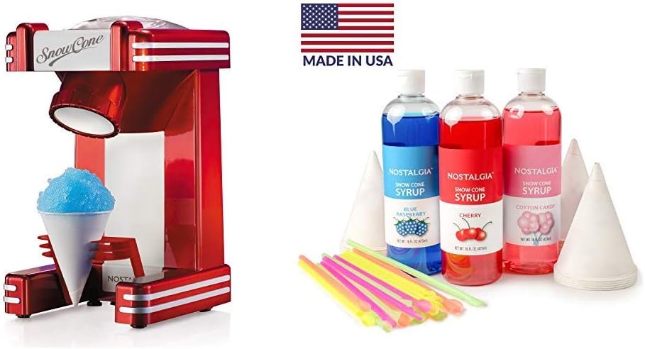 Nostalgia RSM702 Retro Single Snow Cone Maker with Snow Cone Syrup Party Kit