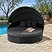 SUNCROWN Outdoor Patio Round Daybed with Retractable Canopy, Black Wicker Furniture Clamshell Sectional Seating with Washable Cushions, Patio, Backyard, Porch, Pool
