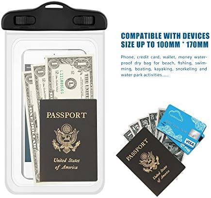 3Keys™ Universal Waterproof Case, IPX8 Waterproof Phone Pouch Dry Bag Compatible for iPhone X/8/8plus/7/7plus/6s/6/6s Plus Galaxy Note 9 s8/s9 Google Pixel HTC (Clear) (Black)