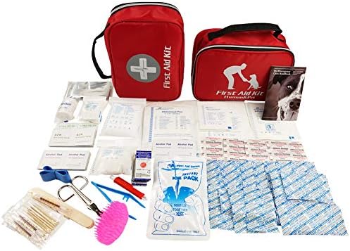 First Aid Kit w/Bag 174 Piece - Human & Pet First Aid Veterinarian Approved - Compact for Emergency at Home, Outdoors, Car, Camping, Workplace, Hiking & Survival