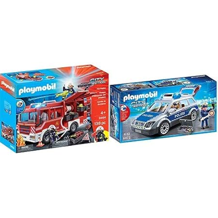 PLAYMOBIL 9464 Spielzeug-Feuerwehr-Rüstfahrzeug & 6873 - Polizei-Einsatzwagen