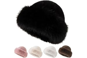 KAMOJI Womens Winter Faux Fur Bucket Hat, 2026 New Fluffy Fisherman Fuzzy Bucket Hat Warm Faux Mink Plush Hat