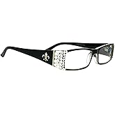 NY FIFTH AVENUE The French (Bling) Fleur De Lis Women Reading Glasses w (Clear + Aurora Borealis) Crystals (Black)