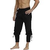 Kranchungel Renaissance Pants Pirate Costume: Mens Medieval Ankle Banded Viking Trousers Halloween Costumes Cosplay Events