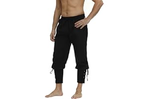 KRANCHUNGEL Pirate Pants Men's Viking Cosplay Medieval Renaissance Pirate Costume Ankle Banded Lace-up Trouser Outfit