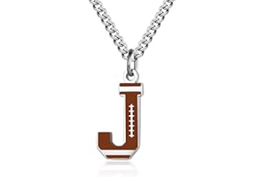 AIAINAGI Football Letter Necklace - Men's Football Charm Pendant, Stainless Steel Silver Chain, 22inch Personalized Gift