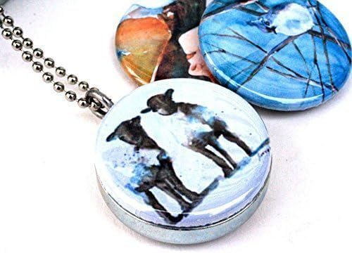 Rural Americana Watercolor Locket Necklace - Magnetic With 3 Interchangeable Lids - Holds a Picture Inside - Choice of Locket Size and Chain Length