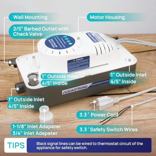 Aquastrong 1/38 HP 85 GPH HVAC Condensate Pump, 115V/230V, Automatic Safety Switch, 20 FT Lift AC Condensate Removal for Air Conditioner, Furnace, Dehumidifier, 3.3' Power Cord