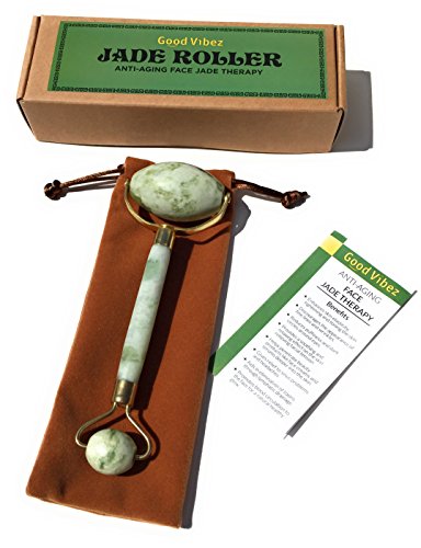Jade Roller for Face Massage, Double Rollers, 100% Real Natural Jade, Anti-Aging Beauty Skincare Tool to Rejuvenate Facial Skin, Anti-Wrinkle Slimming Cooling Tighten Tone Puffy Face Eyes Neck