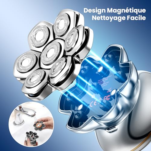 MAXGROOM 7D PRO Men's Bald Head Shaver, Magnetic Head, 2 Speeds (7500/8800 RPM) Bald Crane Trimmer, IPX6 (Dry & Wet), Battery Life 140 min USB-C, Gift Idea for Men – Gift Idea for Husband Dad