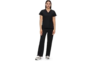 floralhue Scrubs for Women, V-Neck Scrubs Top & Cargo Pants with 12 Pockets, Yoga Waistband, 4 Way Stretch