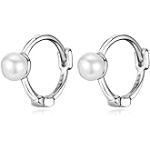 MYHAO Solid 925 Sterling Silver Pearl Hoop Earrings for Women Teens Simulated Pearl Huggie Earrings Small Hoops Hypoallergenic