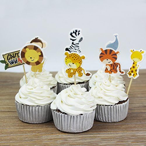 JY Shop Pack of 24 Wild Animal Cupcake Topper Picks Children Party Decoration Kid's Birthday Party Decoration Supplies