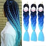 MSHAIR Ombre Jumbo Braiding Hair Extension Synthetic Kanekalon Fiber for Twist Braiding Hair Black/Blue/Light Blue Color 24 Inch 3 Pieces/lot