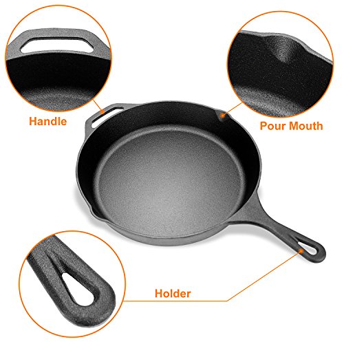 Cast Iron Skillet Set,IEOKE 2 Pieces Pre-seasoned Pan 8-Inch and 12.5 Inch Stovetop Oven Cookware Set Heavy Duty Kitchen Pot