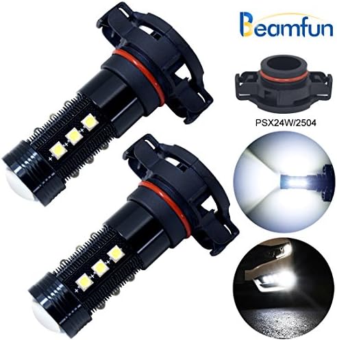 BEAMFUN 2504 PSX24W LED Bulbs for DRL or Fog Lights, 1600 Lumens 6000K Xenon White,(Pack of 2)