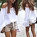 Fedi Apparel Women Gril Striped Off Shoulder Bowknot Blouses Ruffle Sleeve Shirt (US 4 (Tag:Asian M), White)