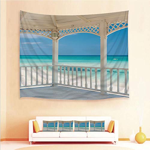iPrint 1pcs Hanging Tapestry and 4pcs Pillow caseï¼ŒWall Hanging Blanket Beach Towels Picnic Mat Home Decor,Cuba from a Wooden Seem Terrace Image,White Light,3D Printed Tapestry for Bedroom Living Room