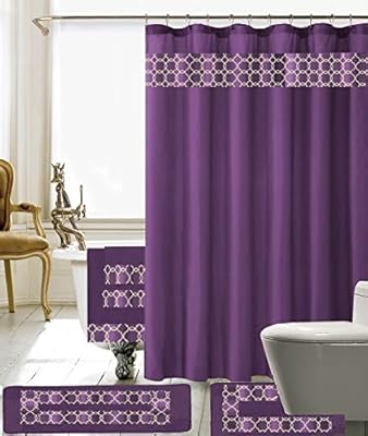 Amazon Com Bh Home Linen 18 Piece Embroidery Banded Shower