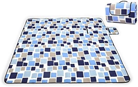 Large Outdoor Beach Picnic Blanket Soft Fleece Surface Mat Waterproof and Sandproof Backing 60x80 inches Perfect for Travelling and Camping (Blue Squares)