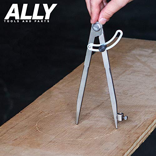ALLY Tools Professional 8 Inch Locking Wing Divider Pencil Holder/Compass Scribe Kit INCLUDES Two Pencils and Pencil Sharpener Ideal for Drawing Circles, Woodworking, Metalworking, and Map Plotting - Thumbnail 2