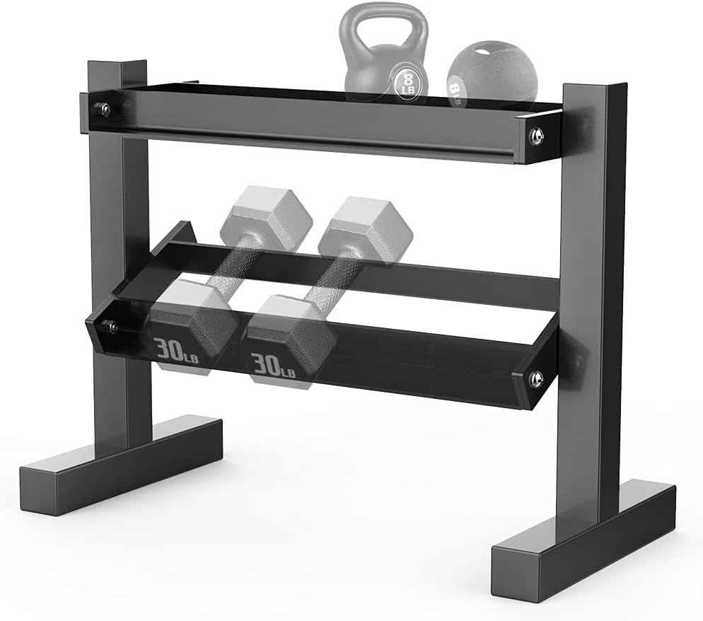 WEALLNERSSE 2 Tier Dumbbell Rack, Hand Weights Plates Kettlebells Weight Sets Stand, Compact Metal Dumbbell Holder for Home Gym (Rack Only)