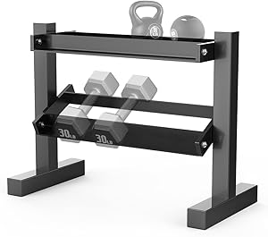 WEALLNERSSE 2 Tier Dumbbell Rack, Hand Weights Plates Kettlebells Weight Sets Stand, Compact Metal Dumbbell Holder for Home Gym (Rack Only)