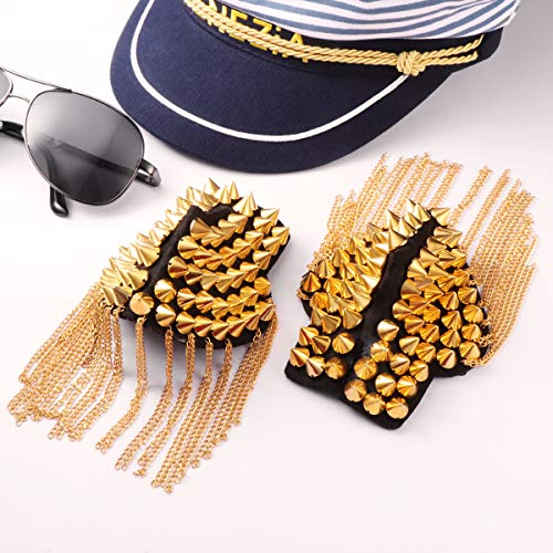 FENICAL Pair of Rivet Tassel Chain Epaulet Fashion Shoulder Boards Badge (Gold) - //medicalbooks.filipinodoctors.org