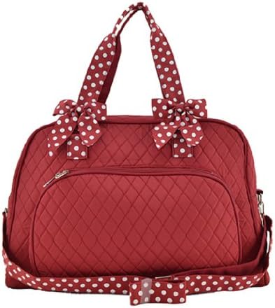 Lar Lar Quilted Solid Large 20" Weekender Duffel Bag (Maroon/White)