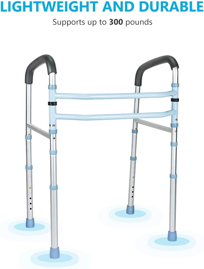 OasisSpace Stand Alone Toilet Safety Rail - Heavy Duty Medical Toilet Safety Frame for Elderly, Handicap and Disabled - Adjustable Bathroom Toilet Handrails Grab Bar, Fit Any Toilet: Health & Personal Care