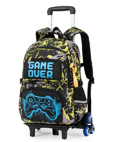 Amythe Backpack with Wheels for Boys Luminous 8-12 Years, School Trolley 6 Wheels with Removable Trolley, Teenagers Backpack for Back to School Elementary School ESO Institute – PC 15.6", lemon tree
