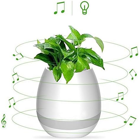 DPAIR-Music Flower Pot Multifunctional Music Plant Pot- Waterproof/Bluetooth/Speaker/Wireless/Colorful LED Night Light-Office Home Decor-Gift for Parents, Kids and Friends(Without Plants) (White)