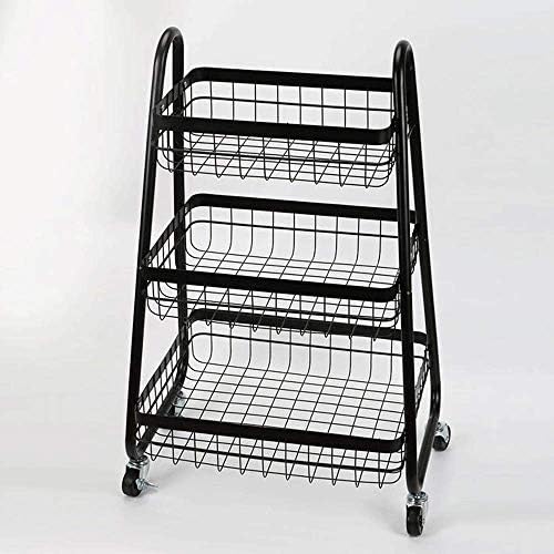 Shisyan 多用途キャリーカート ブラック サイズ 45 5x24 5xcmカラー 台所用ユーティリティハンドルホイールストレージのカートストレージカート付きローラーホイールストレージカート3ティアブラックメタルメッシュローリングストレージカート 買い物カゴ 運搬