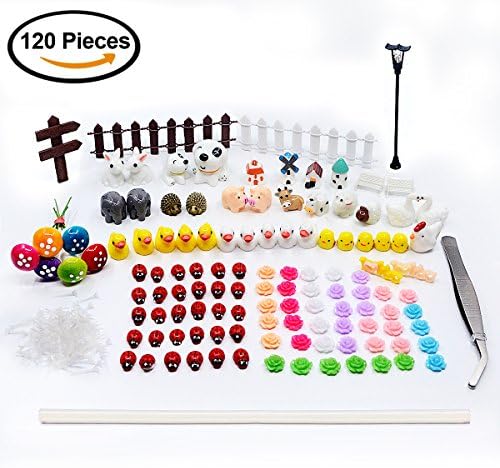 Lanpu Miniature Garden Ornaments, 120 Pcs Fairy Garden Miniature Ornaments Kit for DIY Fairy Garden Dollhouse Decoration