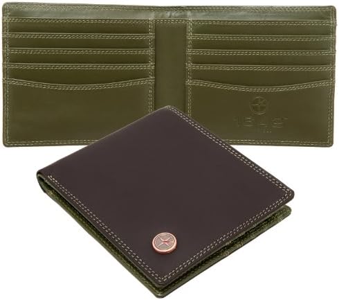 Brown / Green Bi Fold Men's Leather Wallet with Contrast Inner by 1642