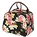 Tigeo Lunch Bags for Women, Lunch Tote Bag Lunch Box Water-resistant Thermal Lunch Bag Cooler Bag Lunch Organizer for Working Picnic Beach Sporting (Black-Flower)