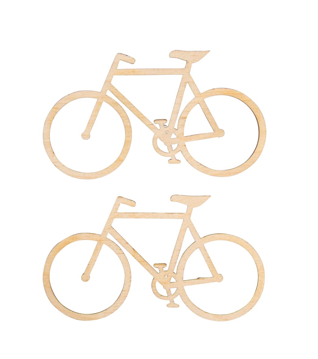 Rayher Set of Two Wooden Bicycle Shapes for Card Making and Crafting, Wood Embellishments for Gift Box, Gift Voucher and Gift Card, natural wood, 10.8x6.2cm, 46693505