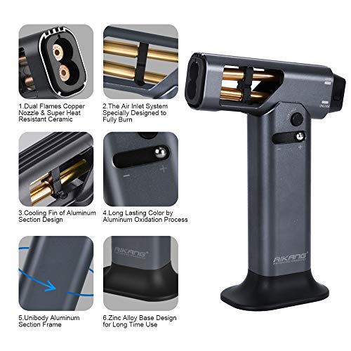 Culinary Torch Double Flame, Blow Torch Refillable Kitchen Butane Torch Lighter, Cooking Torch