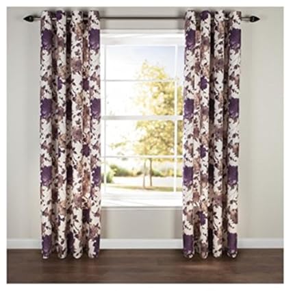 Bold Hand Painted Floral Pencil Pleat Curtains Plum 90 X 90