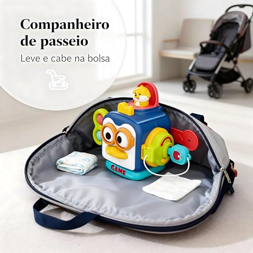Cubo de Atividades Montessori para Bebê – Brinquedo Sensorial 0 a 24 meses, Coordenação Motora Fina, Texturas e Cores