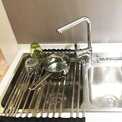 MiraCase Roll-Up Dish Drainer Rack Multipurpose Square Rods Rust Proof Kitchen Dish Rack Large 20.5" x 17" x 0.4” Over the Sink Drying Rack