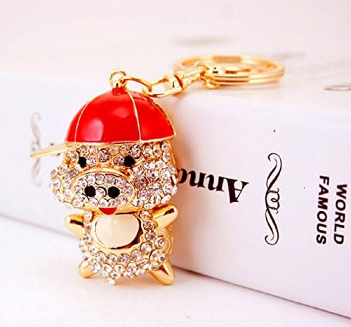 XmaSmile Cute Pig Style Crystal Keyring Keychain Fob Holder Bag Handbag Hook(Red Hat)